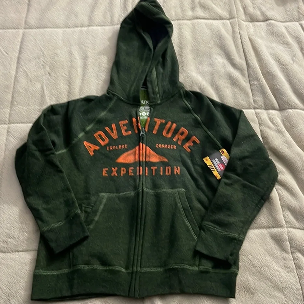 Hanes Bus Stop Sweats green youth hooded zip up sweatshirt, size Medium NEW